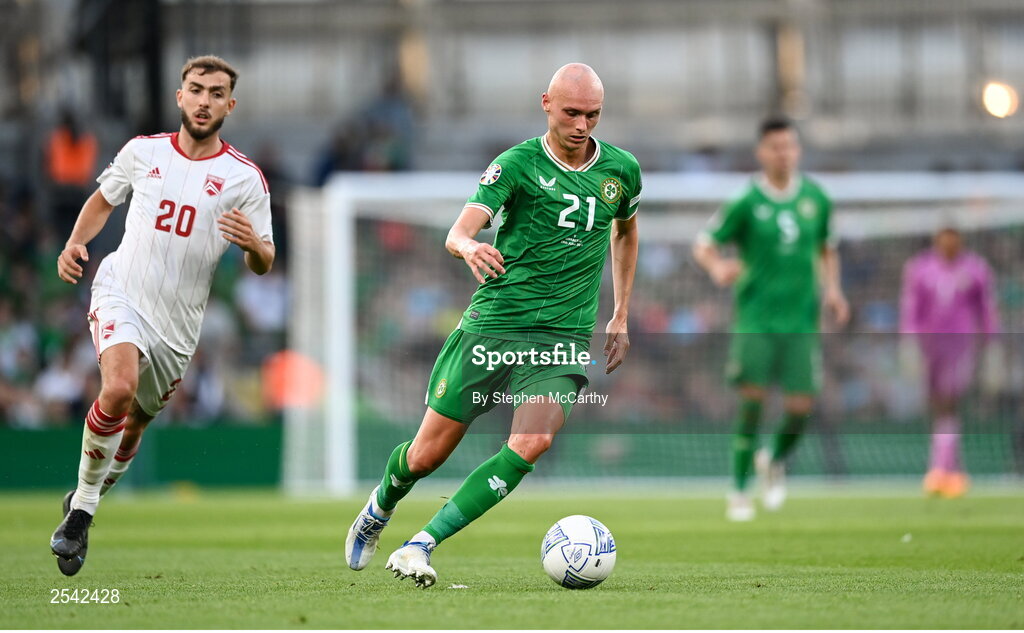 19 June 2023; Will Smallbone of Republic of Ireland during the UEFA EURO 2024 Championship qualifying group B match between Republic of Ireland and Gibraltar at the Aviva Stadium in Dublin. Photo by Stephen McCarthy/Sportsfile