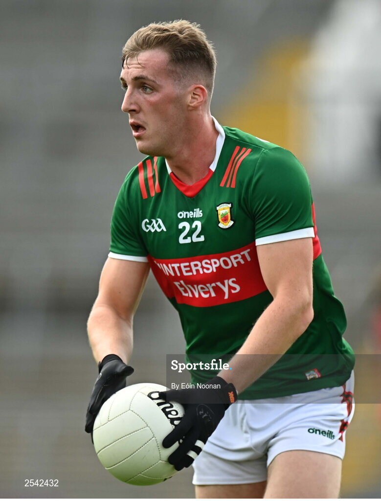 18 June 2023; Eoghan McLaughlin of Mayo during the GAA Football All-Ireland Senior Championship Round 3 match between Cork and Mayo at TUS Gaelic Grounds in Limerick. Photo by Eóin Noonan/Sportsfile
