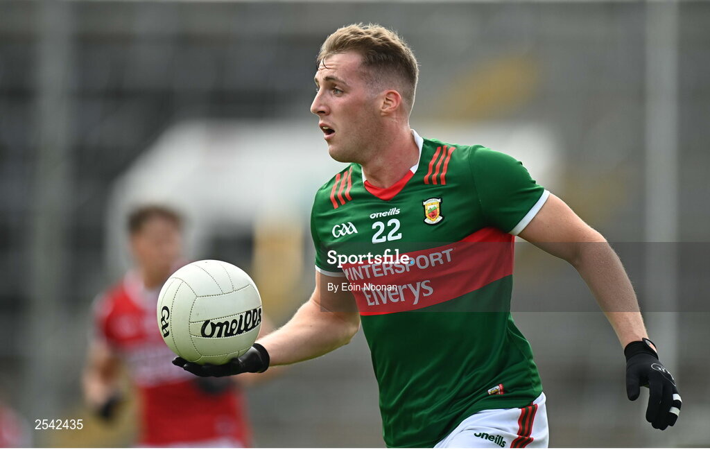 18 June 2023; Eoghan McLaughlin of Mayo during the GAA Football All-Ireland Senior Championship Round 3 match between Cork and Mayo at TUS Gaelic Grounds in Limerick. Photo by Eóin Noonan/Sportsfile