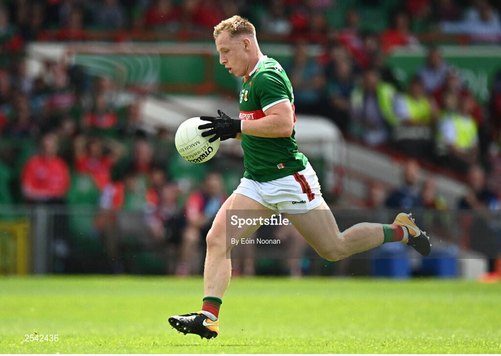18 June 2023; Ryan O'Donoghue of Mayo during the GAA Football All-Ireland Senior Championship Round 3 match between Cork and Mayo at TUS Gaelic Grounds in Limerick. Photo by Eóin Noonan/Sportsfile