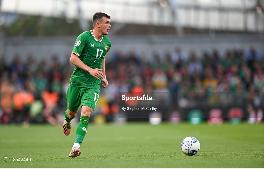 19 June 2023; Jason Knight of Republic of Ireland during the UEFA EURO 2024 Championship qualifying group B match between Republic of Ireland and Gibraltar at the Aviva Stadium in Dublin. Photo by Stephen McCarthy/Sportsfile