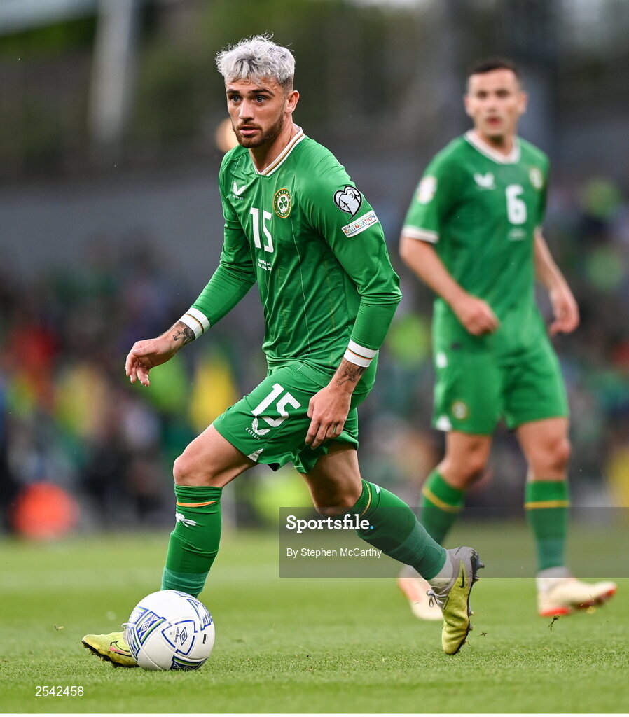 19 June 2023; Troy Parrott of Republic of Ireland during the UEFA EURO 2024 Championship qualifying group B match between Republic of Ireland and Gibraltar at the Aviva Stadium in Dublin. Photo by Stephen McCarthy/Sportsfile