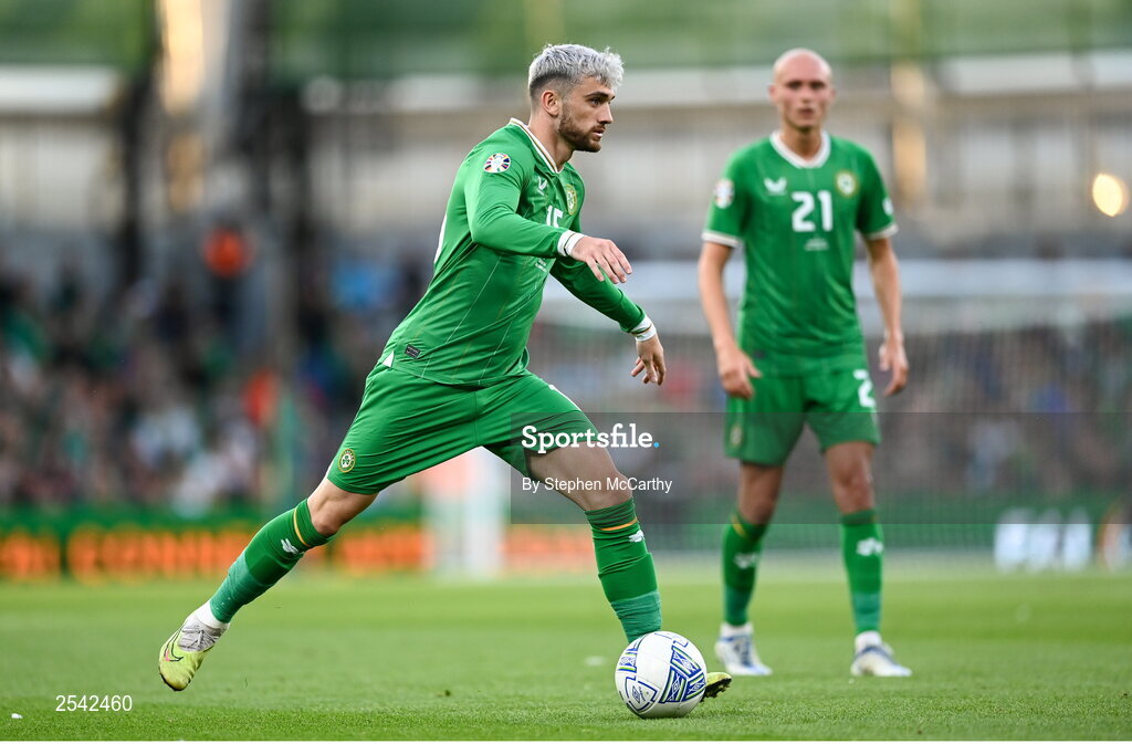 19 June 2023; Troy Parrott of Republic of Ireland during the UEFA EURO 2024 Championship qualifying group B match between Republic of Ireland and Gibraltar at the Aviva Stadium in Dublin. Photo by Stephen McCarthy/Sportsfile