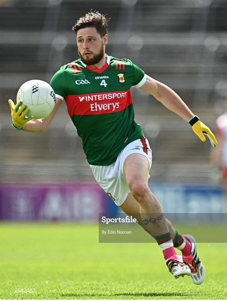 18 June 2023; Pádraig O’Hora of Mayo during the GAA Football All-Ireland Senior Championship Round 3 match between Cork and Mayo at TUS Gaelic Grounds in Limerick. Photo by Eóin Noonan/Sportsfile
