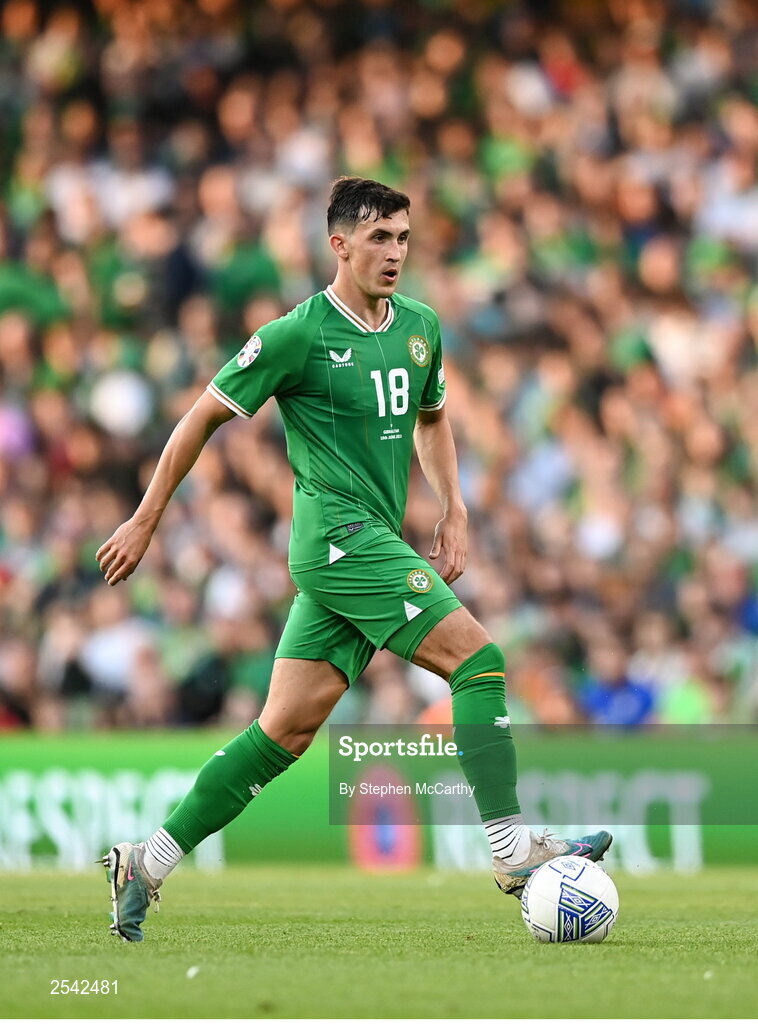 19 June 2023; Jamie McGrath of Republic of Ireland during the UEFA EURO 2024 Championship qualifying group B match between Republic of Ireland and Gibraltar at the Aviva Stadium in Dublin. Photo by Stephen McCarthy/Sportsfile