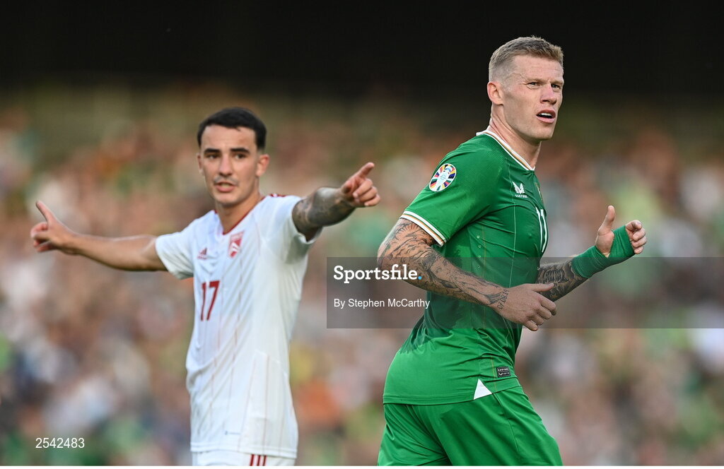 19 June 2023; James McClean of Republic of Ireland during the UEFA EURO 2024 Championship qualifying group B match between Republic of Ireland and Gibraltar at the Aviva Stadium in Dublin. Photo by Stephen McCarthy/Sportsfile