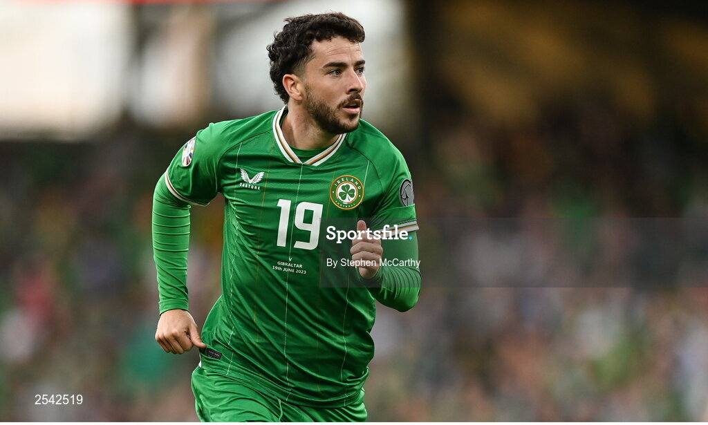 19 June 2023; Mikey Johnston of Republic of Ireland during the UEFA EURO 2024 Championship qualifying group B match between Republic of Ireland and Gibraltar at the Aviva Stadium in Dublin. Photo by Stephen McCarthy/Sportsfile
