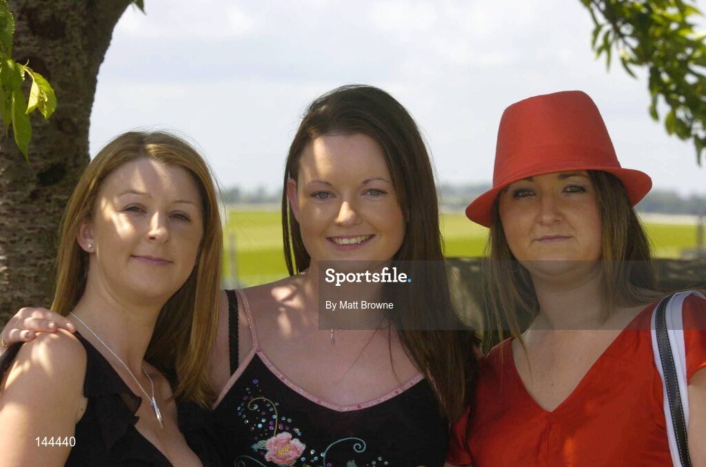 26 June 2004; Nicola Dunne, left, Tara Moore and Gillian Dunne, right, from Celbridge, Co, Kildare, at the Curragh Racecourse, Co. Kildare. Picture credit; Matt Browne / SPORTSFILE