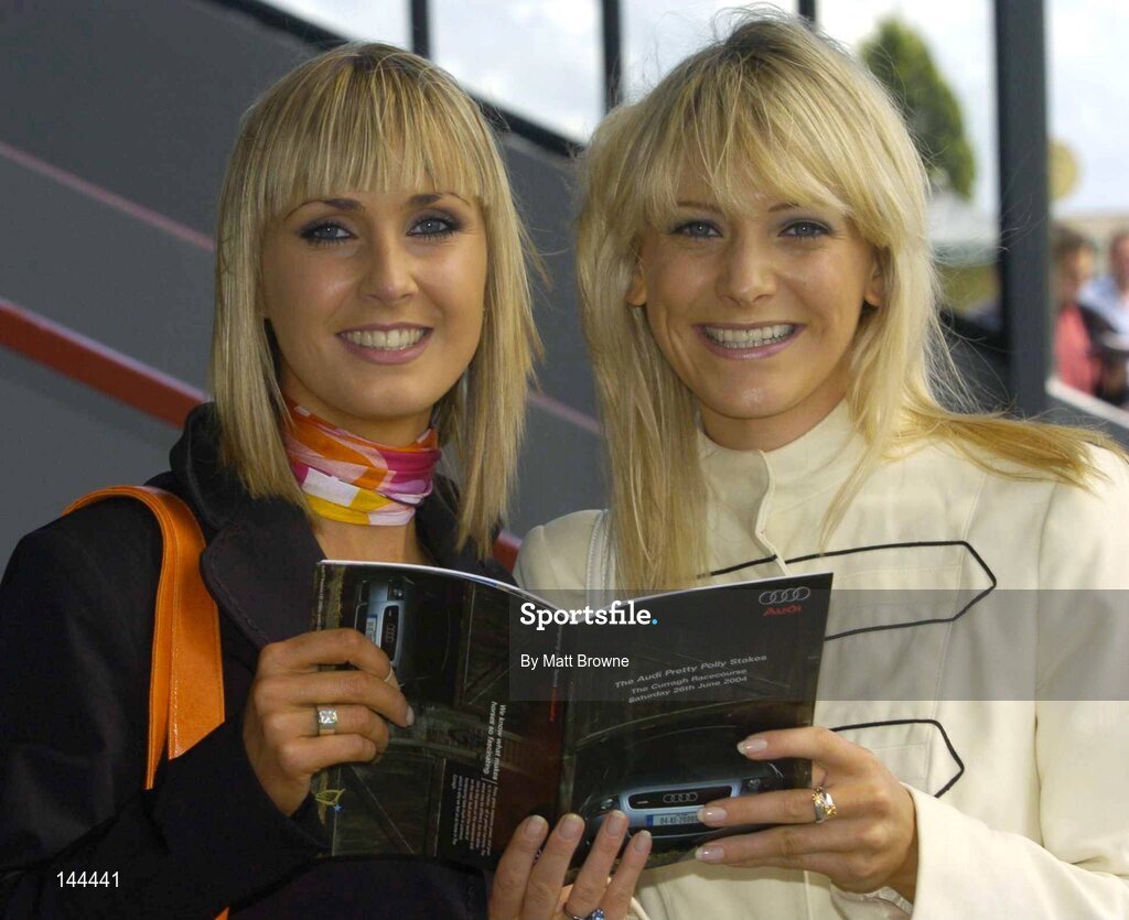 26 June 2004; Eva Hayes, left, from Limerick with Felicity Kavanagh, from Dublin, at the Curragh Racecourse, Co. Kildare. Picture credit; Matt Browne / SPORTSFILE