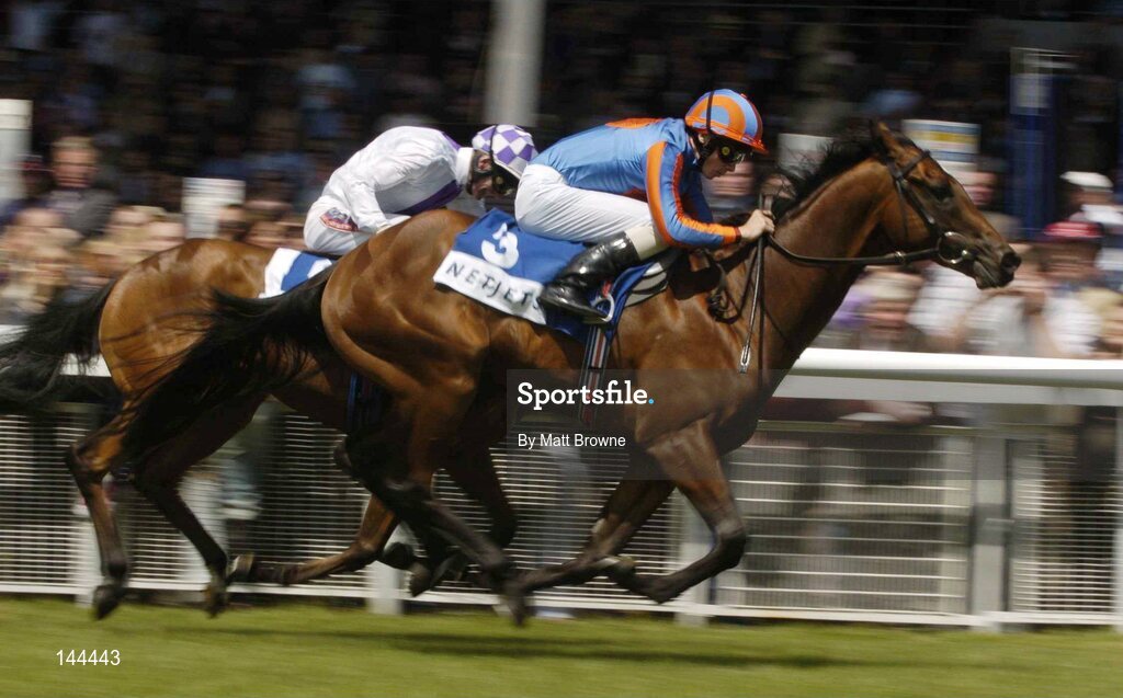 26 June 2004; Rowan Tree, 3, with Jamie Spencer up, on their way to winning the Netjets (2yo) Maiden from National Swagger with Kevin Manning. Curragh Racecourse, Co. Kildare. Picture credit; Matt Browne / SPORTSFILE