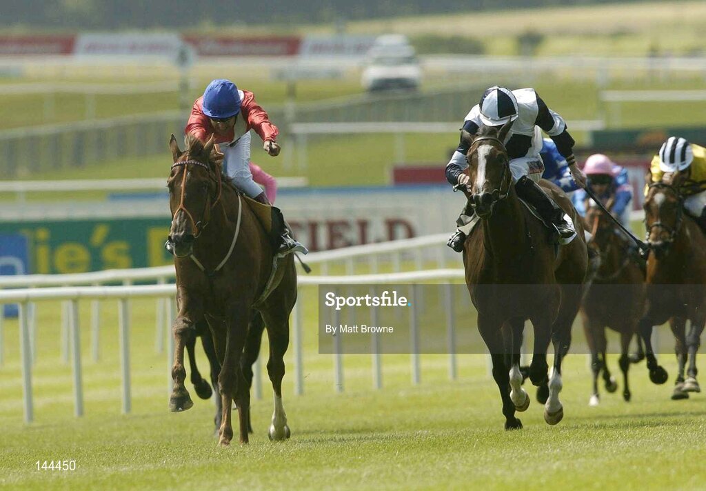 26 June 2004; Chorist with Darryl Holland up, left, on their way to winning the Audi Pretty Polly Stakes from second place Alexander Goldrum with Kevin Manning. Curragh Racecourse, Co. Kildare. Picture credit; Matt Browne / SPORTSFILE