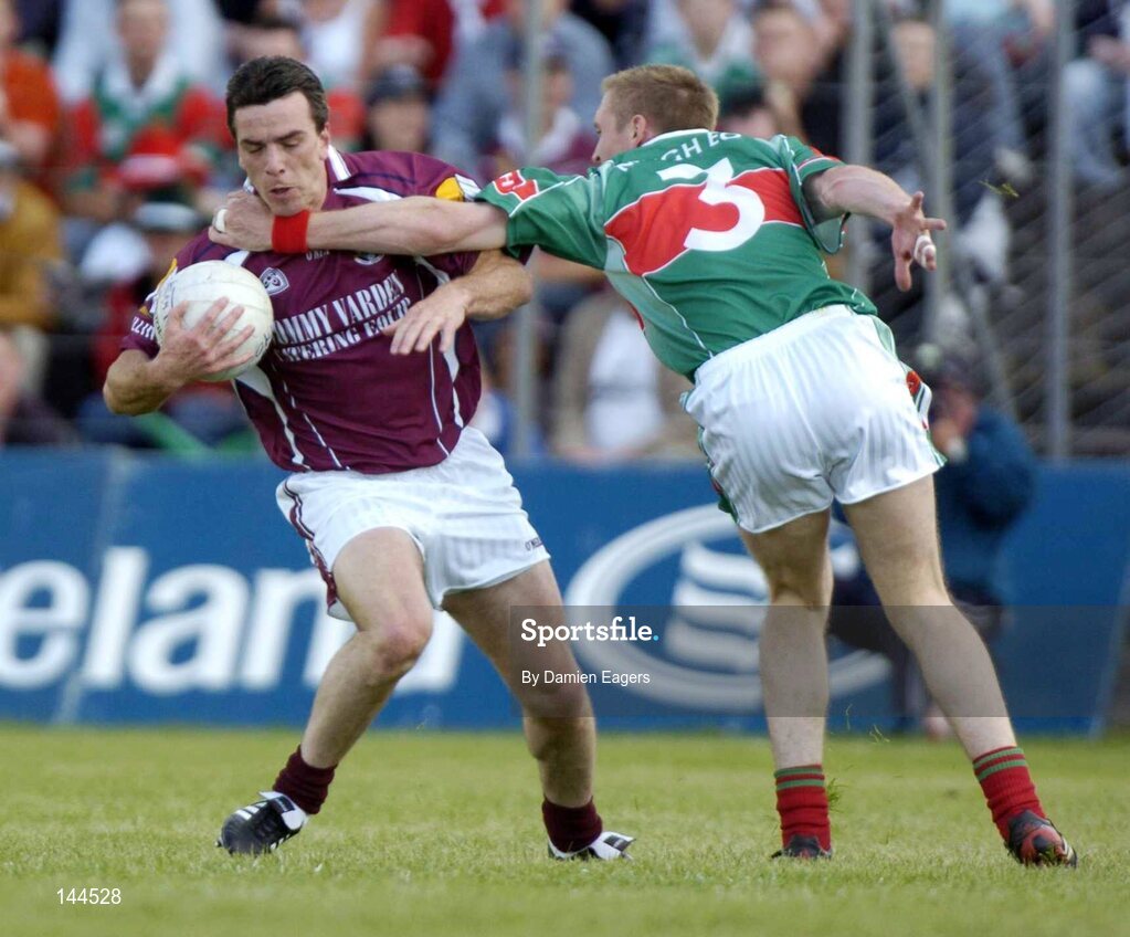 27 June 2004; Padraic Joyce, Galway, in action against David Heaney, Mayo. Bank of Ireland Connacht Senior Football Championship Semi-Final, Mayo v Galway, McHale Park, Castlebar, Co. Mayo. Picture credit; Damien Eagers / SPORTSFILE