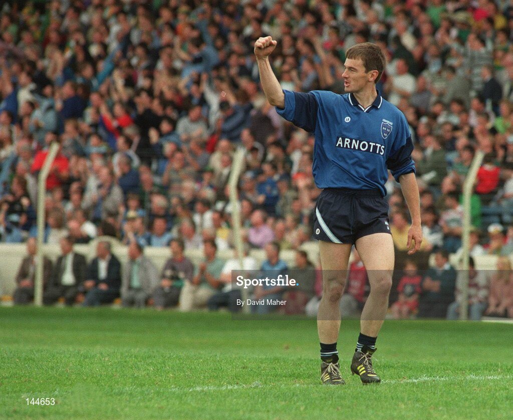 21 August 1994; Dublin goalkeeper John O'Leary celebrates another score. Bank of Ireland Football Championship Semi Final. Dublin v Leitrim. Croke Park. Dublin. Photo by David Maher/Sportsfile