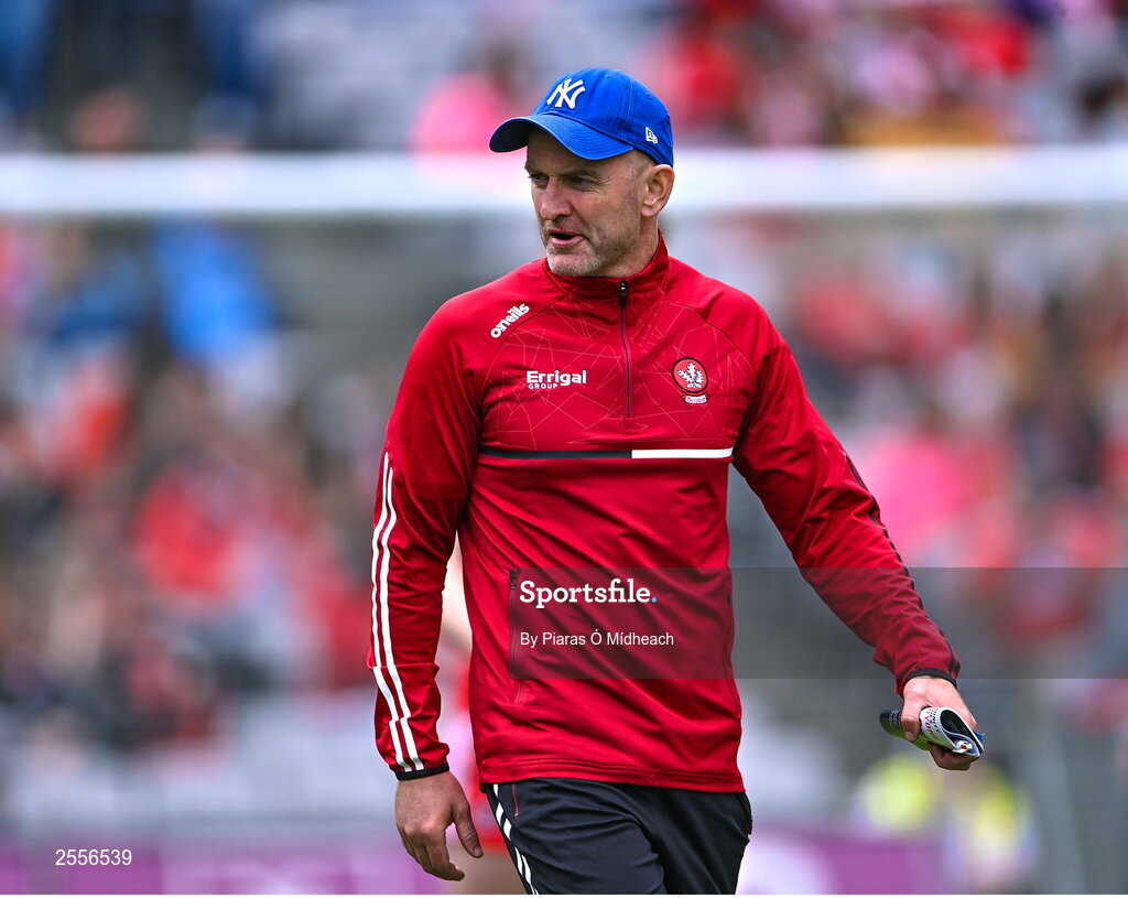 2 July 2023; Derry manager Ciarán Meenagh before the GAA Football All-Ireland Senior Championship quarter-final match between Derry and Cork at Croke Park in Dublin. Photo by Piaras Ó Mídheach/Sportsfile