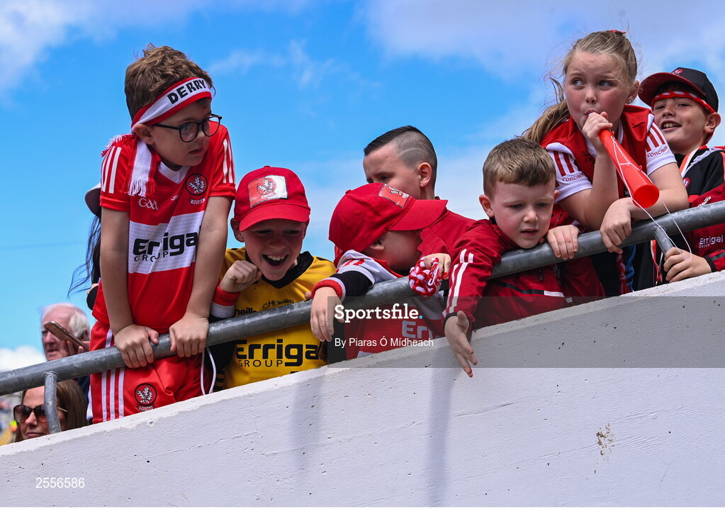 2 July 2023; Supporters before the GAA Football All-Ireland Senior Championship quarter-final match between Derry and Cork at Croke Park in Dublin. Photo by Piaras Ó Mídheach/Sportsfile