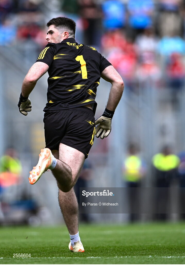 2 July 2023; Derry goalkeeper Odhran Lynch runs back towards his own goal after taking a shot during the GAA Football All-Ireland Senior Championship quarter-final match between Derry and Cork at Croke Park in Dublin. Photo by Piaras Ó Mídheach/Sportsfile