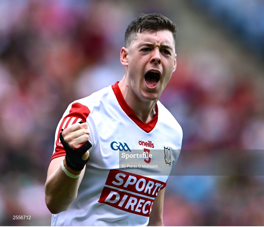 2 July 2023; Rory Maguire of Cork celebrates after scoring his side's first goal during the GAA Football All-Ireland Senior Championship quarter-final match between Derry and Cork at Croke Park in Dublin. Photo by Piaras Ó Mídheach/Sportsfile