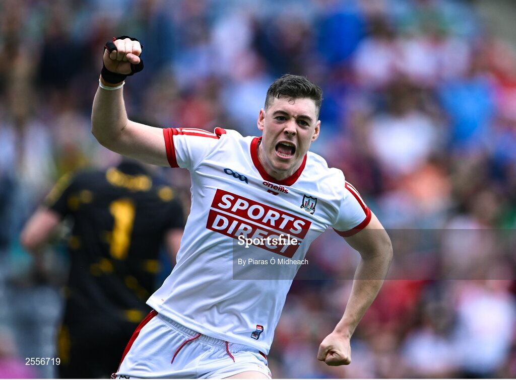 2 July 2023; Rory Maguire of Cork celebrates after scoring his side's first goal during the GAA Football All-Ireland Senior Championship quarter-final match between Derry and Cork at Croke Park in Dublin. Photo by Piaras Ó Mídheach/Sportsfile
