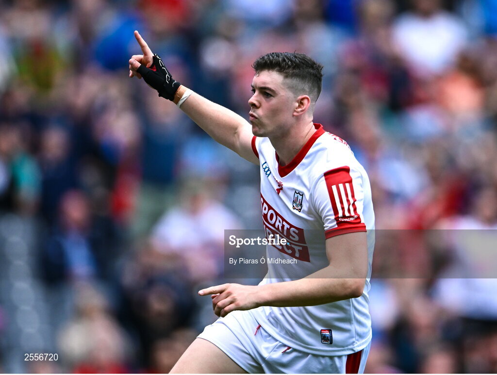 2 July 2023; Rory Maguire of Cork celebrates after scoring his side's first goal during the GAA Football All-Ireland Senior Championship quarter-final match between Derry and Cork at Croke Park in Dublin. Photo by Piaras Ó Mídheach/Sportsfile