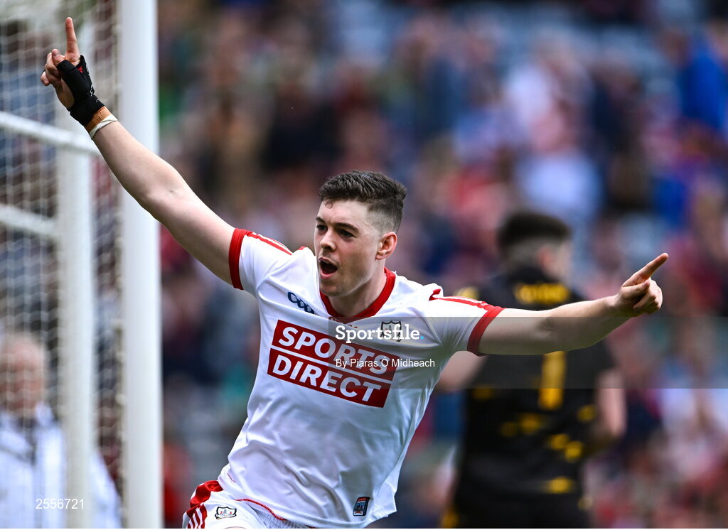 2 July 2023; Rory Maguire of Cork celebrates after scoring his side's first goal during the GAA Football All-Ireland Senior Championship quarter-final match between Derry and Cork at Croke Park in Dublin. Photo by Piaras Ó Mídheach/Sportsfile