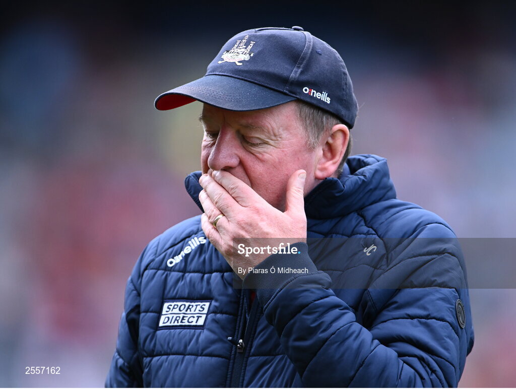 2 July 2023; Cork manager John Cleary leaves the pitch after his side's defeat in the GAA Football All-Ireland Senior Championship quarter-final match between Derry and Cork at Croke Park in Dublin. Photo by Piaras Ó Mídheach/Sportsfile