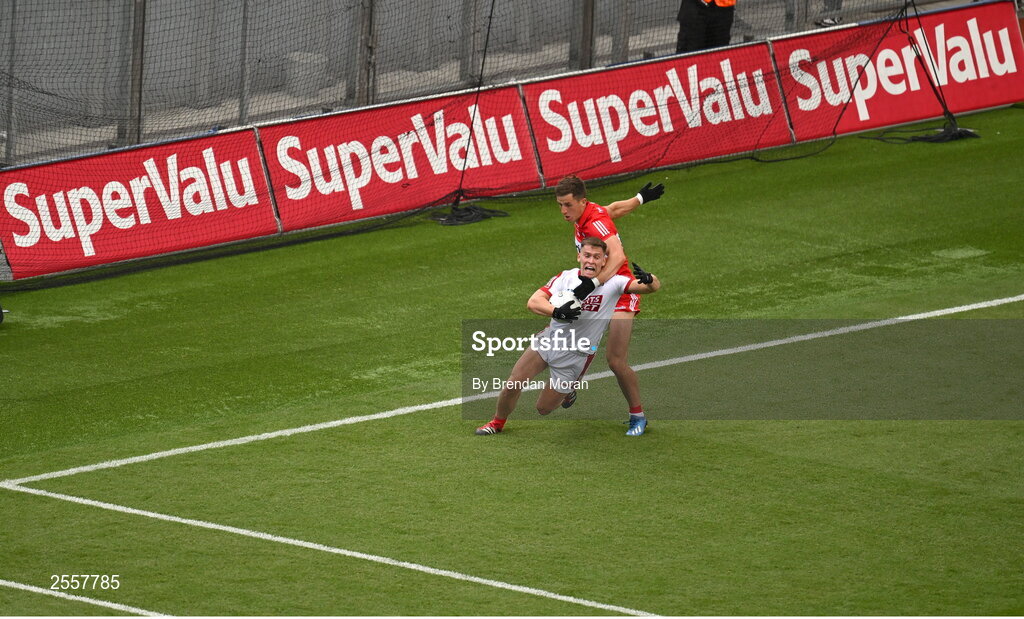 2 July 2023; A general view of the action during the GAA Football All-Ireland Senior Championship quarter-final match between Derry and Cork at Croke Park in Dublin. Photo by Brendan Moran/Sportsfile