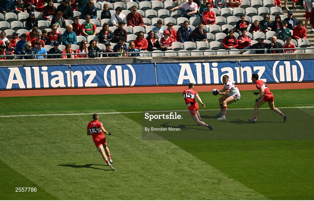 2 July 2023; A general view of the action during the GAA Football All-Ireland Senior Championship quarter-final match between Derry and Cork at Croke Park in Dublin. Photo by Brendan Moran/Sportsfile