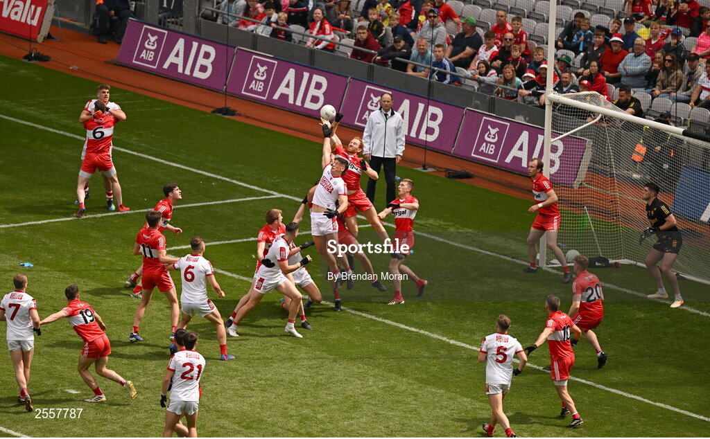 2 July 2023; A general view of the action during the GAA Football All-Ireland Senior Championship quarter-final match between Derry and Cork at Croke Park in Dublin. Photo by Brendan Moran/Sportsfile