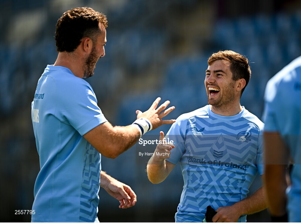 3 July 2023; Will Connors, left, and Luke McGrath during a Leinster Rugby squad training session at Energia Park in Dublin. Photo by Harry Murphy/Sportsfile