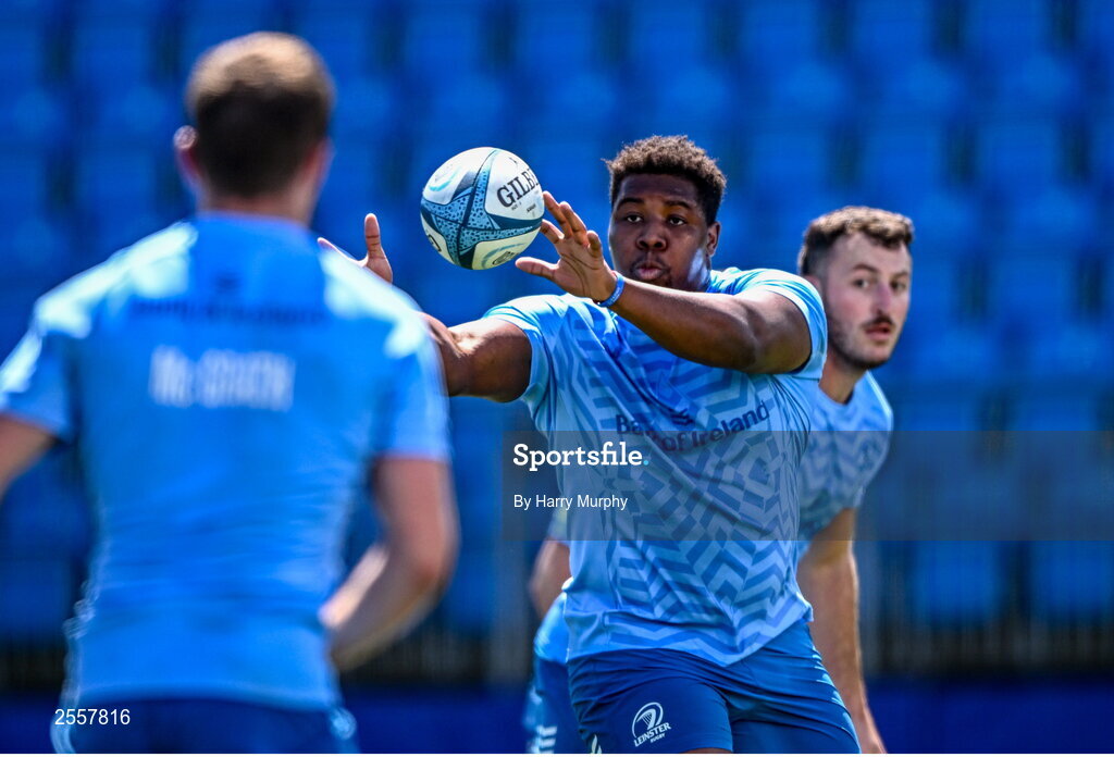 3 July 2023; Temi Lasisi during a Leinster Rugby squad training session at Energia Park in Dublin. Photo by Harry Murphy/Sportsfile