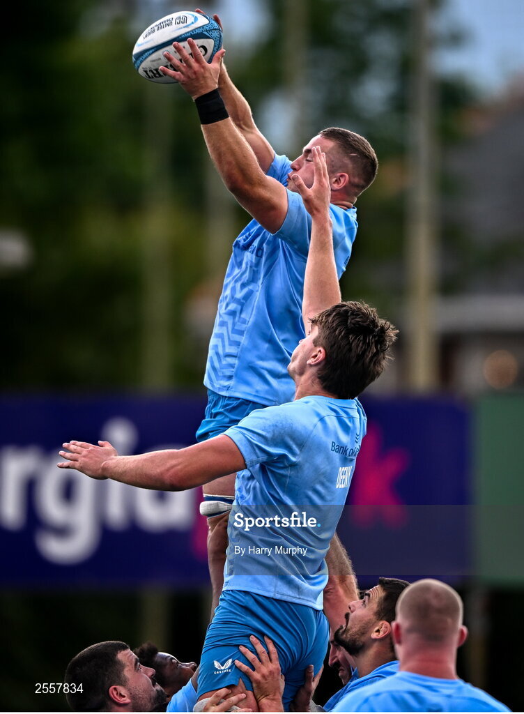3 July 2023; Scott Penny and Brian Deeny during a Leinster Rugby squad training session at Energia Park in Dublin. Photo by Harry Murphy/Sportsfile