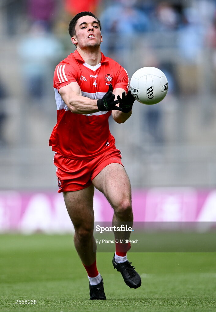 2 July 2023; Conor McCluskey of Derry during the GAA Football All-Ireland Senior Championship quarter-final match between Derry and Cork at Croke Park in Dublin. Photo by Piaras Ó Mídheach/Sportsfile