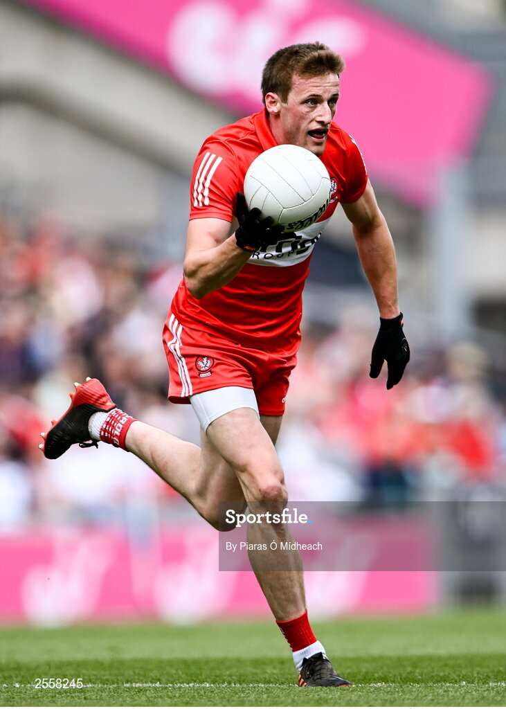 2 July 2023; Brendan Rogers of Derry during the GAA Football All-Ireland Senior Championship quarter-final match between Derry and Cork at Croke Park in Dublin. Photo by Piaras Ó Mídheach/Sportsfile