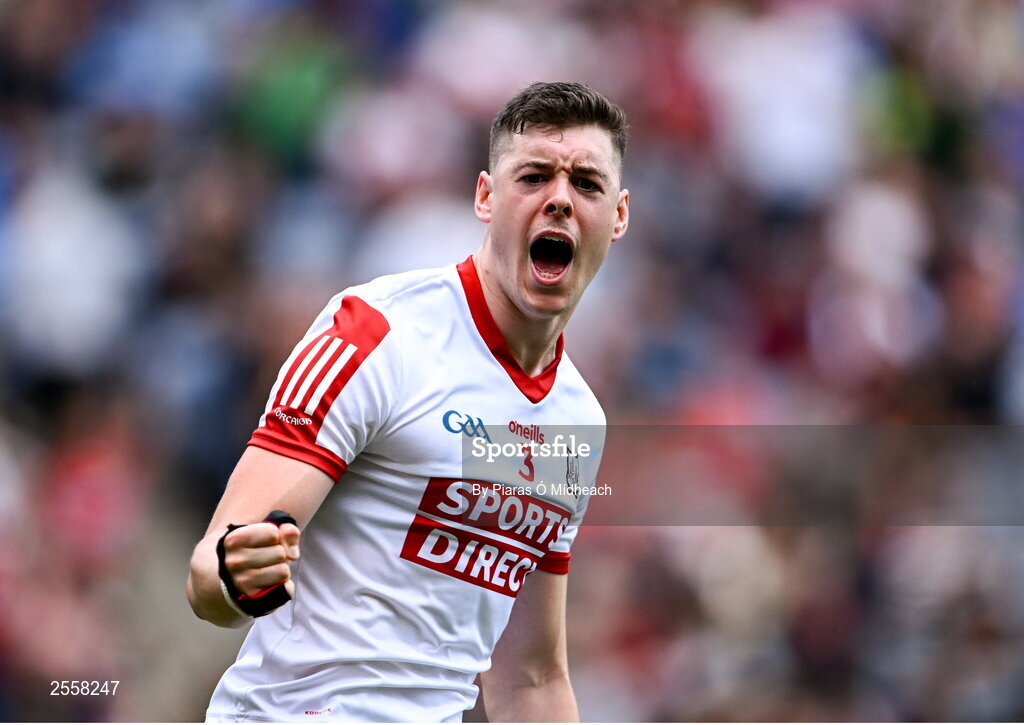 2 July 2023; Rory Maguire of Cork celebrates after scoring his side's first goal during the GAA Football All-Ireland Senior Championship quarter-final match between Derry and Cork at Croke Park in Dublin. Photo by Piaras Ó Mídheach/Sportsfile