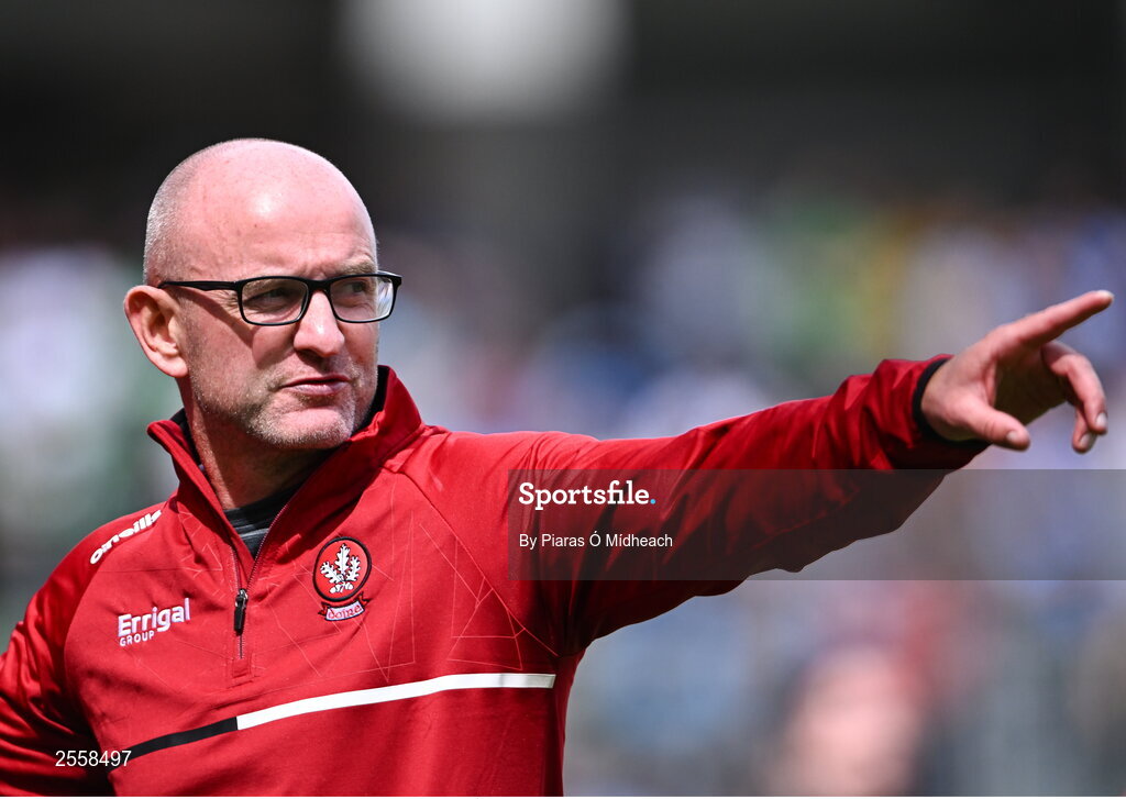 2 July 2023; Derry manager Ciarán Meenagh during the GAA Football All-Ireland Senior Championship quarter-final match between Derry and Cork at Croke Park in Dublin. Photo by Piaras Ó Mídheach/Sportsfile