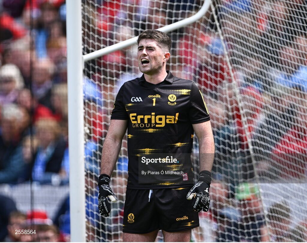 2 July 2023; Derry goalkeeper Odhran Lynch during the GAA Football All-Ireland Senior Championship quarter-final match between Derry and Cork at Croke Park in Dublin. Photo by Piaras Ó Mídheach/Sportsfile