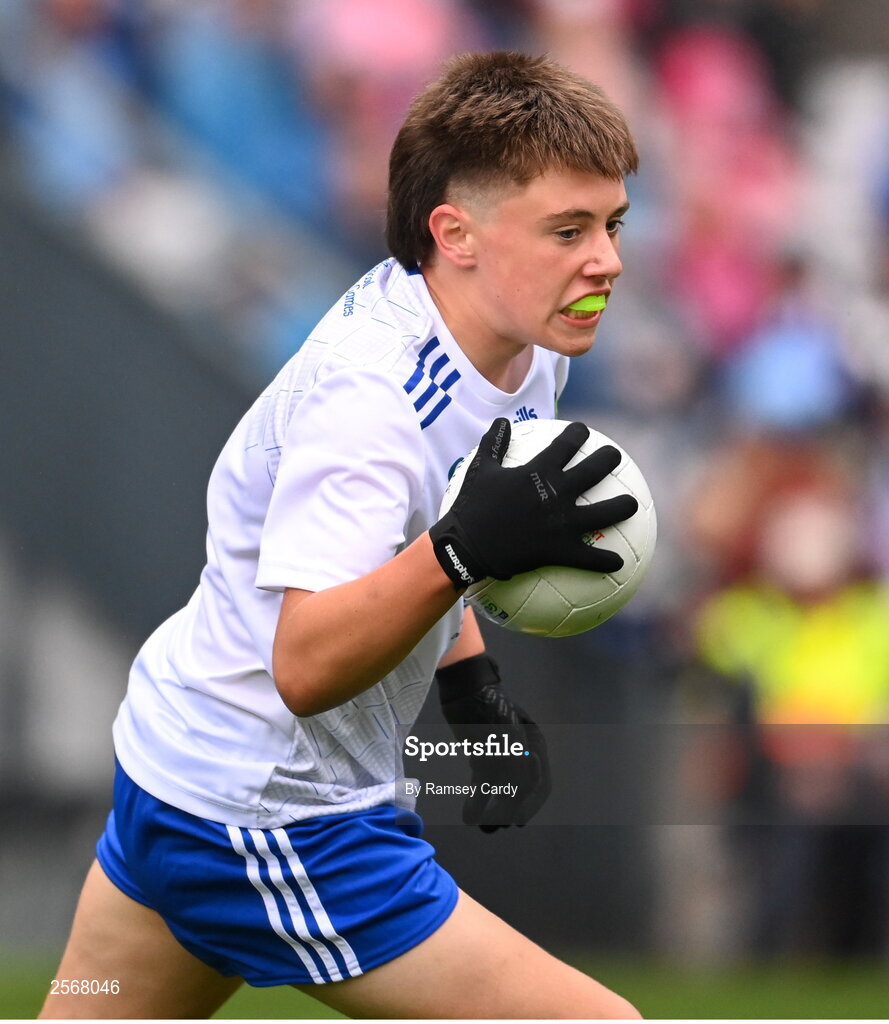 15 July 2023; Action during the INTO Cumann na mBunscol GAA Respect Exhibition Go Games at the GAA Football All-Ireland Senior Championship semi-final match between Dublin and Monaghan at Croke Park in Dublin. Photo by Ramsey Cardy/Sportsfile