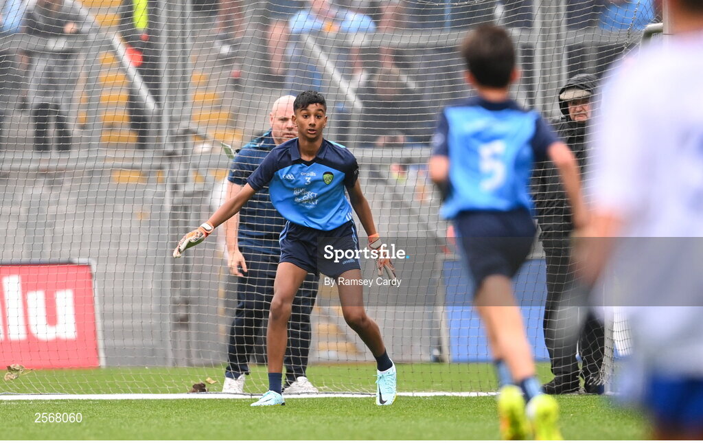 15 July 2023; Richard Christie, St John the Apostle, Knockanacarra, Galway, representing Dublin, during the INTO Cumann na mBunscol GAA Respect Exhibition Go Games at the GAA Football All-Ireland Senior Championship semi-final match between Dublin and Monaghan at Croke Park in Dublin. Photo by Ramsey Cardy/Sportsfile