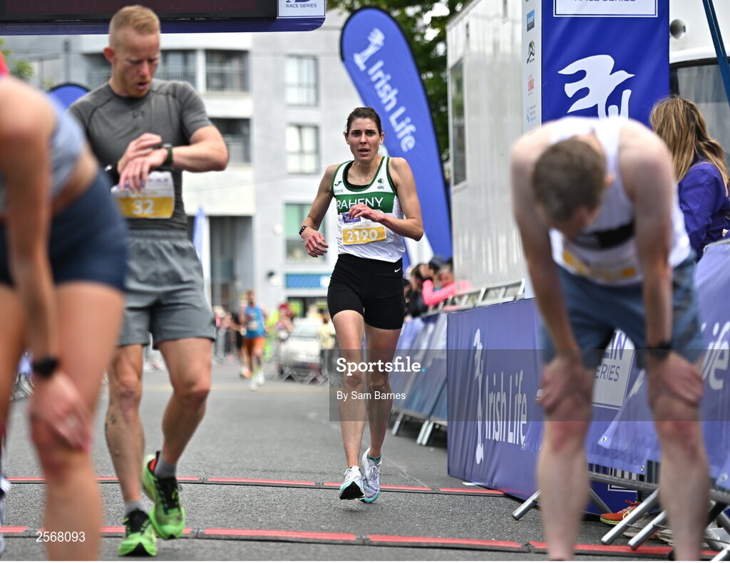 16 July 2023; Kate Purcell of Raheny Shamrock AC, after finishing third in the women's race during the 2023 Irish Life Dublin Race Series-Fingal 10km which took place on Sunday 16th of July at Swords in Dublin. Photo by Sam Barnes/Sportsfile