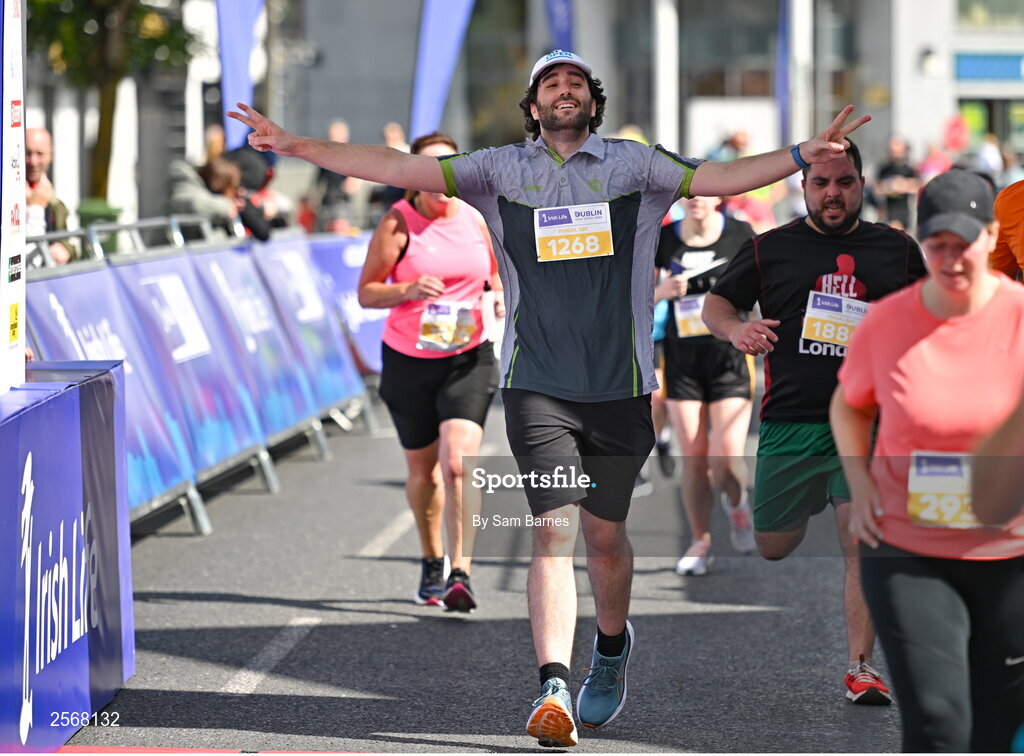 16 July 2023; Jesus Jimenez Sanchez celebrates finishing the 2023 Irish Life Dublin Race Series-Fingal 10km which took place on Sunday 16th of July at Swords in Dublin. Photo by Sam Barnes/Sportsfile