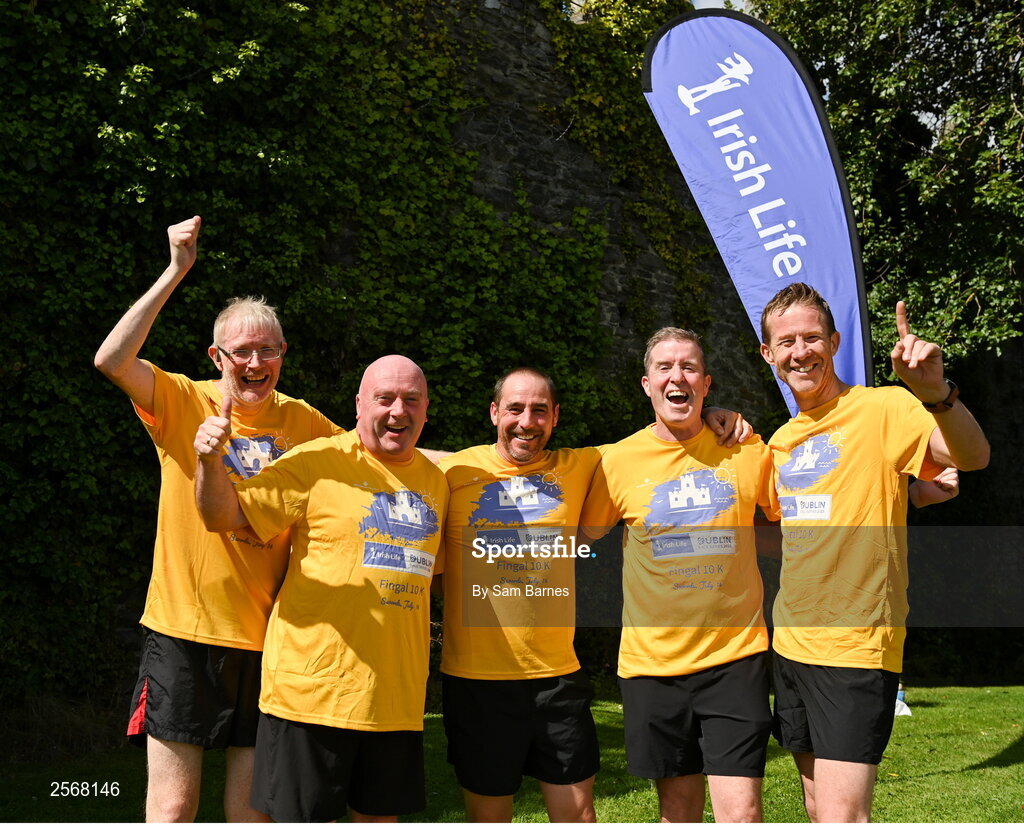 16 July 2023; Runners celebrate finishing the 2023 Irish Life Dublin Race Series-Fingal 10km which took place on Sunday 16th of July at Swords in Dublin. Photo by Sam Barnes/Sportsfile