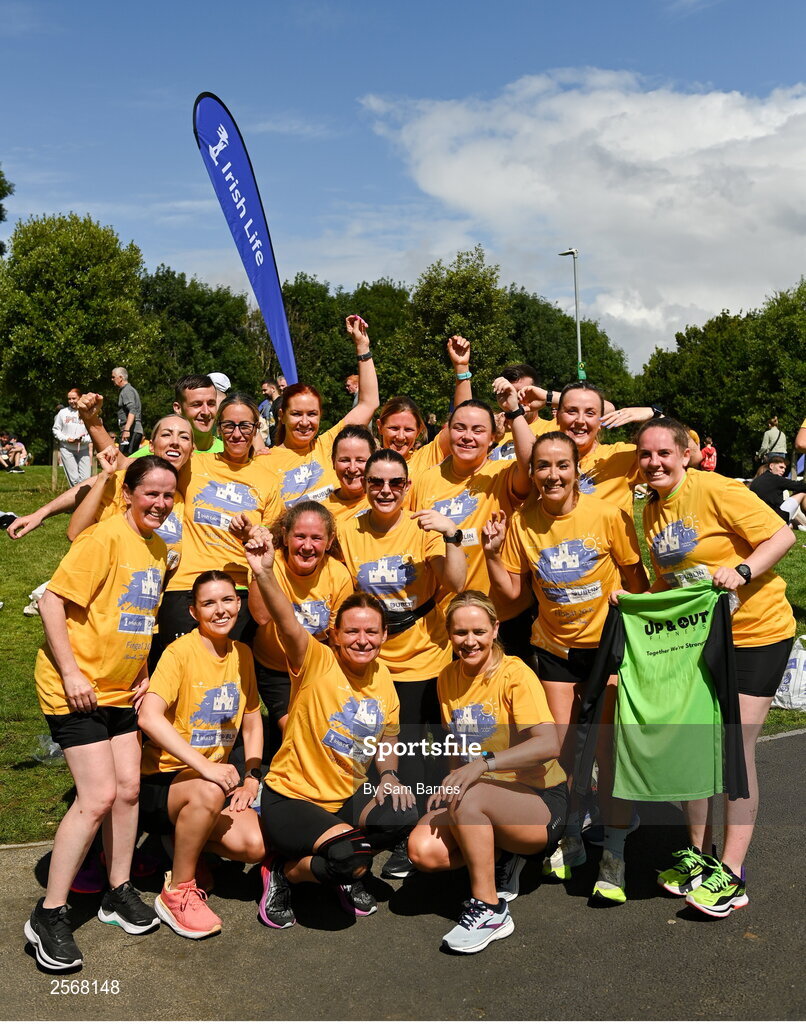 16 July 2023; Runners celebrate finishing the 2023 Irish Life Dublin Race Series-Fingal 10km which took place on Sunday 16th of July at Swords in Dublin. Photo by Sam Barnes/Sportsfile