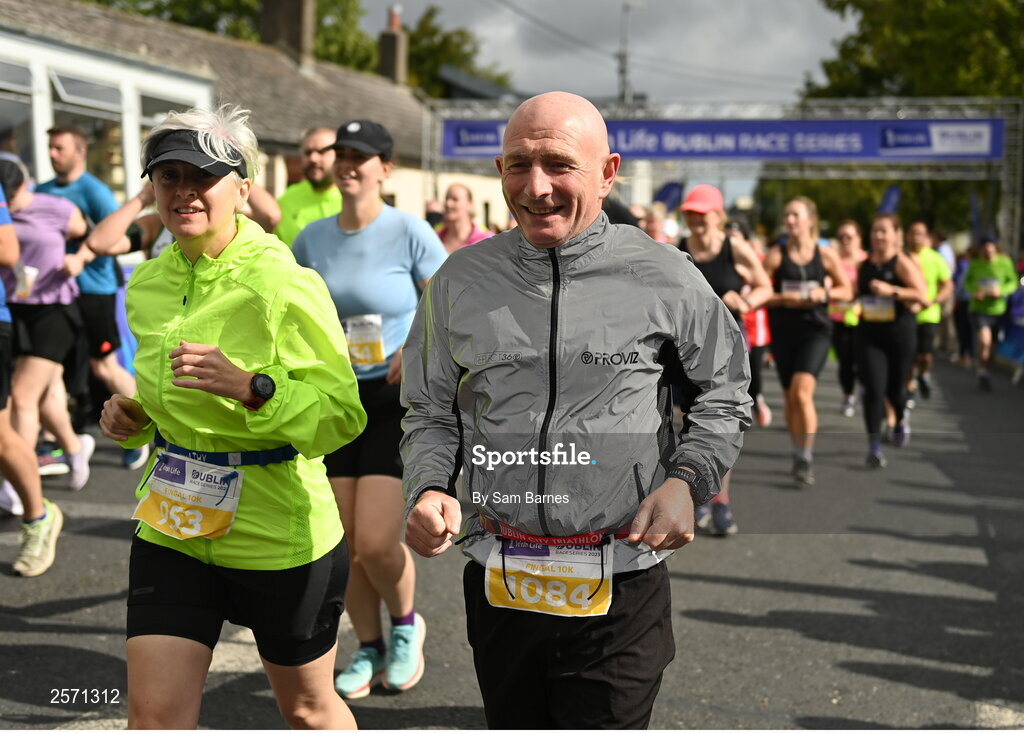 16 July 2023; Gary Glennon from Dublin, and Barbara Fagan from Dublin, during the 2023 Irish Life Dublin Race Series-Fingal 10km which took place on Sunday 16th of July at Swords in Dublin. Photo by Sam Barnes/Sportsfile