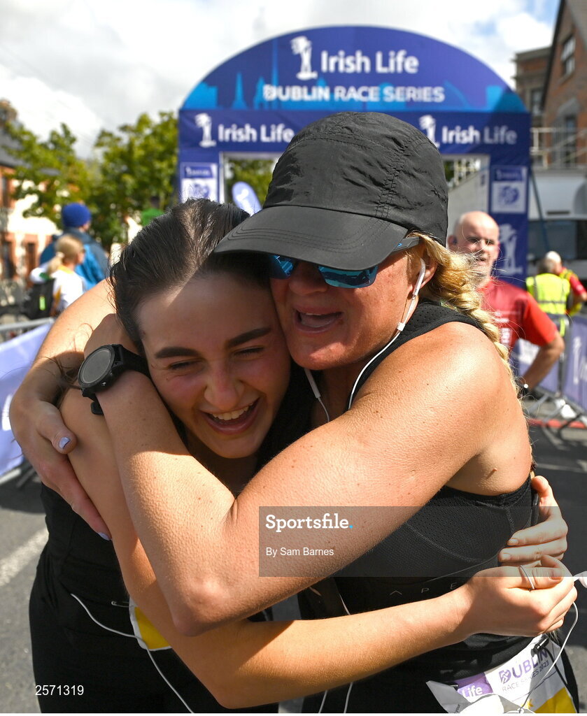 16 July 2023; Runners celebrate after finishing the 2023 Irish Life Dublin Race Series-Fingal 10km which took place on Sunday 16th of July at Swords in Dublin. Photo by Sam Barnes/Sportsfile