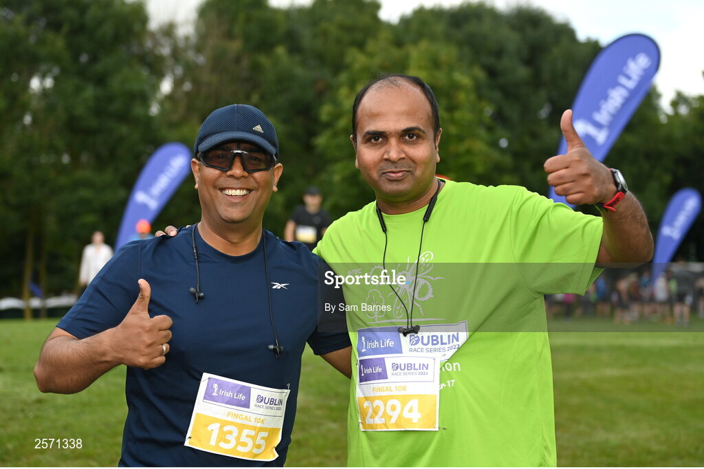 16 July 2023; Viv Srivastava, left, and Prasanna Kulkarni before the 2023 Irish Life Dublin Race Series-Fingal 10km which took place on Sunday 16th of July at Swords in Dublin. Photo by Sam Barnes/Sportsfile