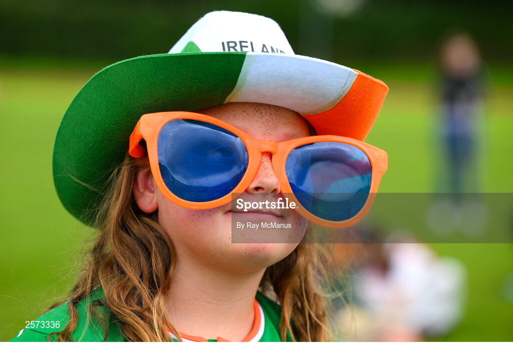 20 July 2023; Republic of Ireland supporters Isabella Byrne twelve years, from Ringsend, during a Watch Party for the opening game of the 2023 FIFA Women's World Cup between Republic of Ireland and Australia at the Irishtown Sports & Fitness Centre in Ringsend, Dublin. Photo by Ray McManus/Sportsfile