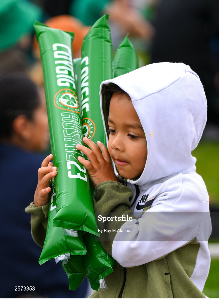 20 July 2023; Republic of Ireland supporter Theo Nolan, four and a half years, from Ashbourne, during a Watch Party for the opening game of the 2023 FIFA Women's World Cup between Republic of Ireland and Australia at the Irishtown Sports & Fitness Centre in Ringsend, Dublin. Photo by Ray McManus/Sportsfile