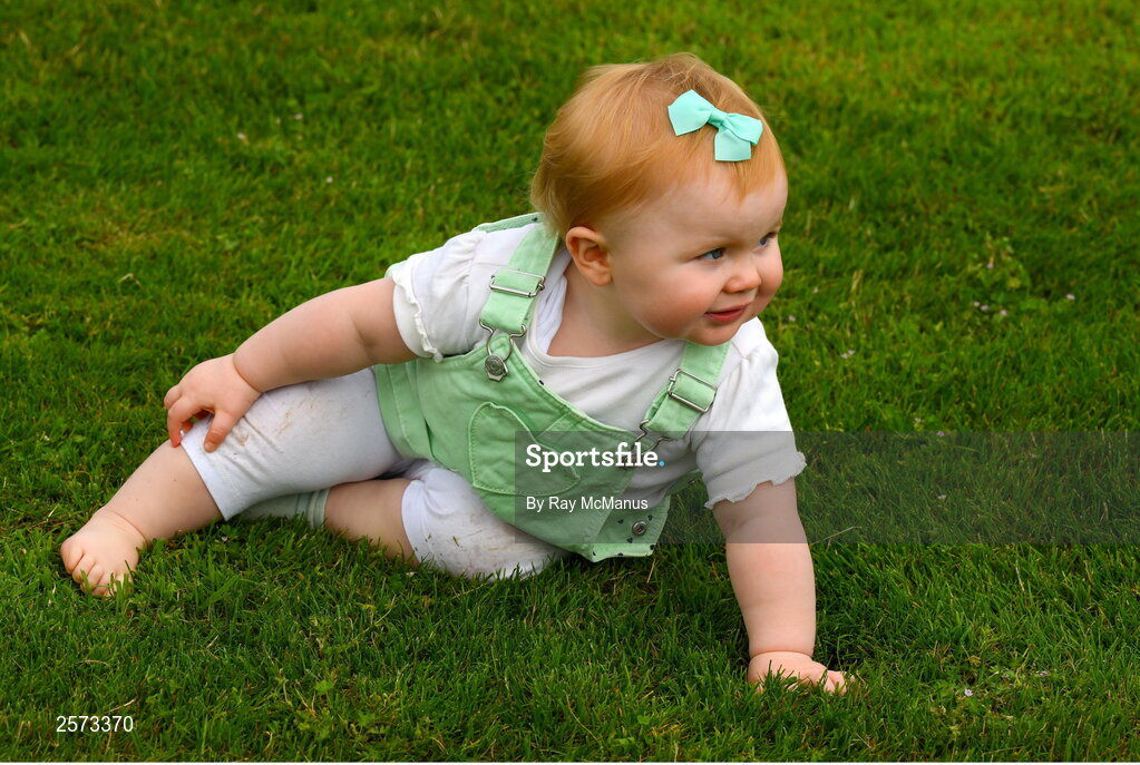 20 July 2023; Republic of Ireland supporter Ria Ridgway, one year, from Ringsend, during a Watch Party for the opening game of the 2023 FIFA Women's World Cup between Republic of Ireland and Australia at the Irishtown Sports & Fitness Centre in Ringsend, Dublin. Photo by Ray McManus/Sportsfile