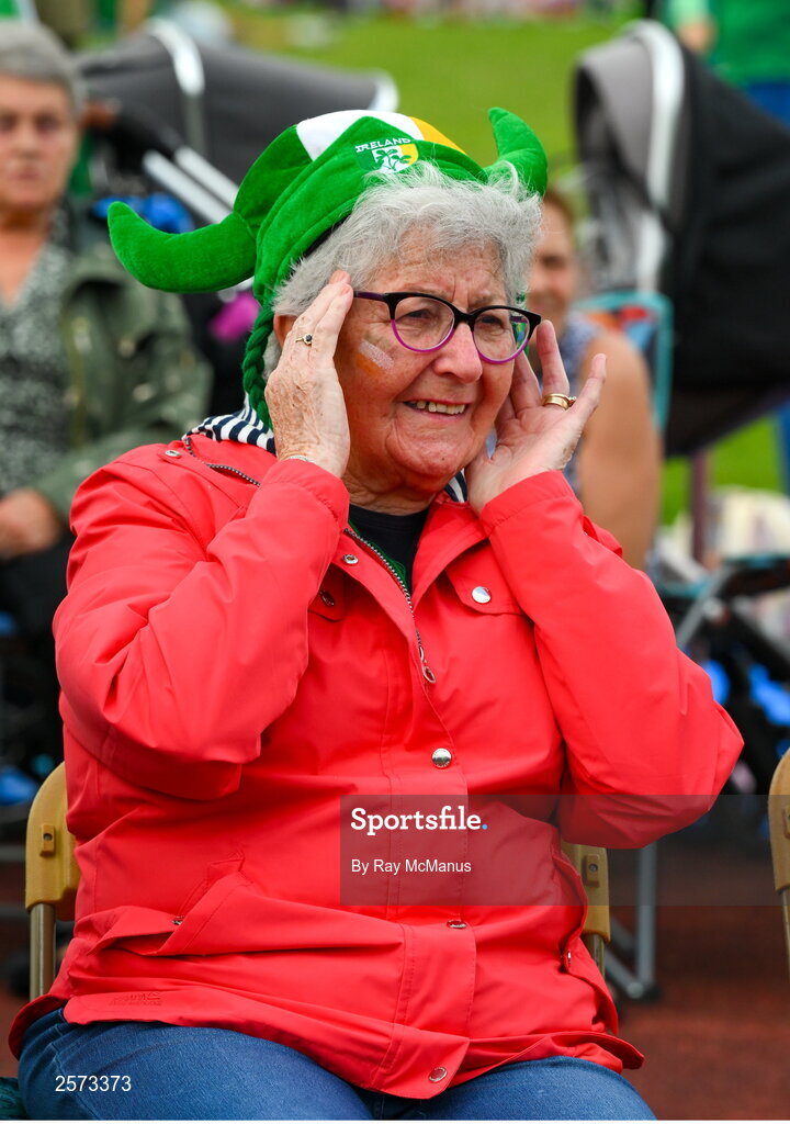 20 July 2023; Republic of Ireland supporter Sarah Curley, from Ringsend, during a Watch Party for the opening game of the 2023 FIFA Women's World Cup between Republic of Ireland and Australia at the Irishtown Sports & Fitness Centre in Ringsend, Dublin. Photo by Ray McManus/Sportsfile