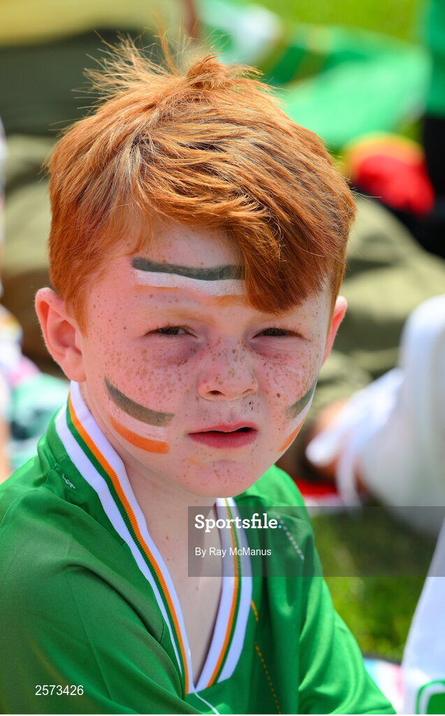 20 July 2023; Republic of Ireland supporter Sam Flanagan, five years, from Ringsend, during a Watch Party for the opening game of the 2023 FIFA Women's World Cup between Republic of Ireland and Australia at the Irishtown Sports & Fitness Centre in Ringsend, Dublin. Photo by Ray McManus/Sportsfile